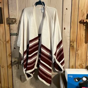 Avenue striped Cream Maroon poncho wrap cape ruana